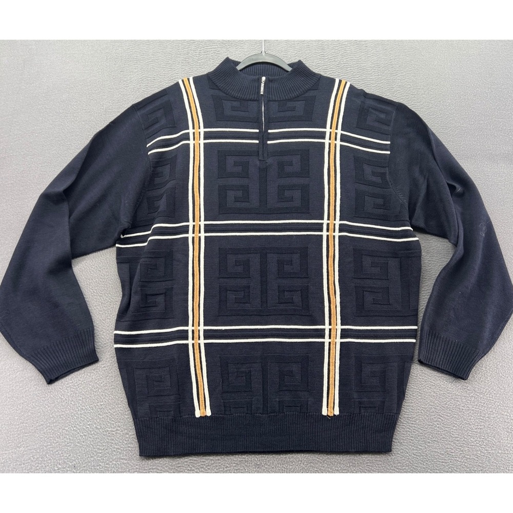 Stacy Adams Swater Mens Navy Blue Geometric Greek Key Quarter Zip 2XLT